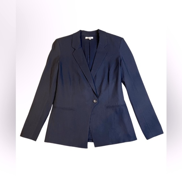 Helmut Lang Navy Wool Blend Front Overlap Blazer Size 4 - Picture 1 of 4